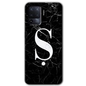 Oppo Reno 5 Lite Siyah Mermer Desenli S Harfi Baskılı Uyumlu Silikon Kılıf