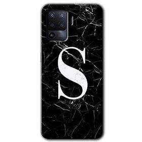Oppo Reno 5 Lite Siyah Mermer Desenli S Harfi Baskılı Uyumlu Silikon Kılıf