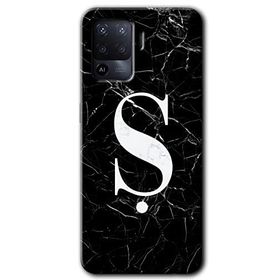 Oppo Reno 5 Lite Siyah Mermer Desenli S Harfi Baskılı Uyumlu Silikon Kılıf