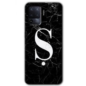 Oppo Reno 5 Lite Siyah Mermer Desenli S Harfi Baskılı Uyumlu Silikon Kılıf
