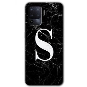Oppo Reno 5 Lite Siyah Mermer Desenli S Harfi Baskılı Uyumlu Silikon Kılıf