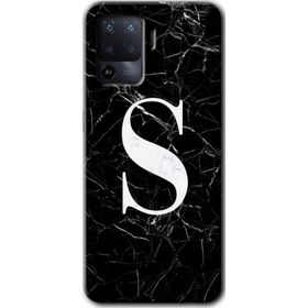 Oppo Reno 5 Lite Siyah Mermer Desenli S Harfi Baskılı Uyumlu Silikon Kılıf