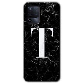 Oppo Reno 5 Lite Siyah Mermer Desenli T Harfi Baskılı Uyumlu Silikon Kılıf