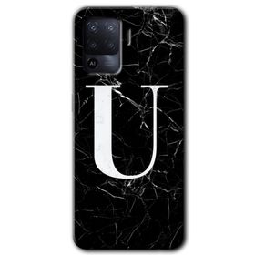 Oppo Reno 5 Lite Siyah Mermer Desenli U Harfi Baskılı Uyumlu Silikon Kılıf