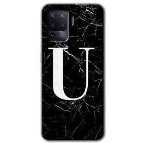 Oppo Reno 5 Lite Siyah Mermer Desenli U Harfi Baskılı Uyumlu Silikon Kılıf