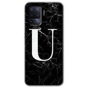 Oppo Reno 5 Lite Siyah Mermer Desenli U Harfi Baskılı Uyumlu Silikon Kılıf