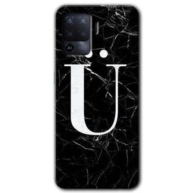 Oppo Reno 5 Lite Siyah Mermer Desenli U Harfi Baskılı Uyumlu Silikon Kılıf