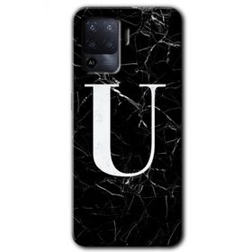 Oppo Reno 5 Lite Siyah Mermer Desenli U Harfi Baskılı Uyumlu Silikon Kılıf