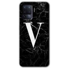 Oppo Reno 5 Lite Siyah Mermer Desenli V Harfi Baskılı Uyumlu Silikon Kılıf