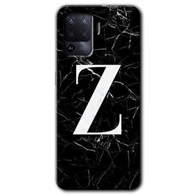 Oppo Reno 5 Lite Siyah Mermer Desenli Z Harfi Baskılı Uyumlu Silikon Kılıf