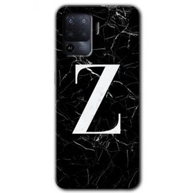 Oppo Reno 5 Lite Siyah Mermer Desenli Z Harfi Baskılı Uyumlu Silikon Kılıf
