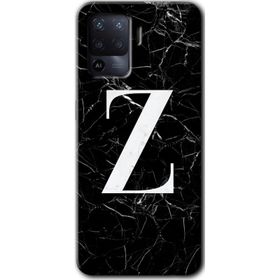 Oppo Reno 5 Lite Siyah Mermer Desenli Z Harfi Baskılı Uyumlu Silikon Kılıf