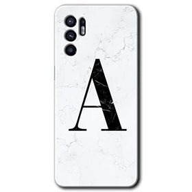 Oppo Reno 6 Beyaz Mermer Desenli A Harfi Baskılı Uyumlu Silikon Kılıf
