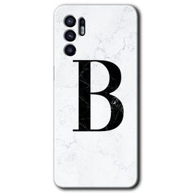 Oppo Reno 6 Beyaz Mermer Desenli B Harfi Baskılı Uyumlu Silikon Kılıf