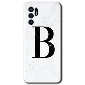 Oppo Reno 6 Beyaz Mermer Desenli B Harfi Baskılı Uyumlu Silikon Kılıf