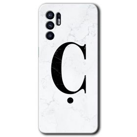 Oppo Reno 6 Beyaz Mermer Desenli C Harfi Baskılı Uyumlu Silikon Kılıf