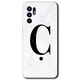 Oppo Reno 6 Beyaz Mermer Desenli C Harfi Baskılı Uyumlu Silikon Kılıf