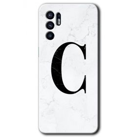 Oppo Reno 6 Beyaz Mermer Desenli C Harfi Baskılı Uyumlu Silikon Kılıf