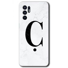 Oppo Reno 6 Beyaz Mermer Desenli C Harfi Baskılı Uyumlu Silikon Kılıf