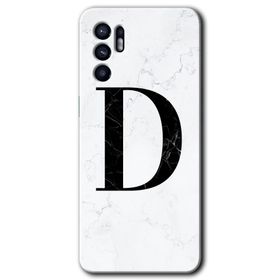 Oppo Reno 6 Beyaz Mermer Desenli D Harfi Baskılı Uyumlu Silikon Kılıf