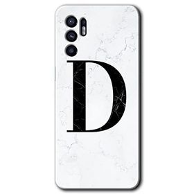 Oppo Reno 6 Beyaz Mermer Desenli D Harfi Baskılı Uyumlu Silikon Kılıf