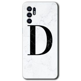 Oppo Reno 6 Beyaz Mermer Desenli D Harfi Baskılı Uyumlu Silikon Kılıf