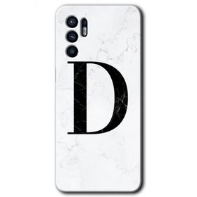 Oppo Reno 6 Beyaz Mermer Desenli D Harfi Baskılı Uyumlu Silikon Kılıf
