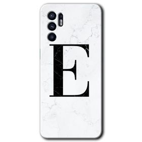 Oppo Reno 6 Beyaz Mermer Desenli E Harfi Baskılı Uyumlu Silikon Kılıf