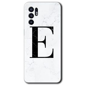 Oppo Reno 6 Beyaz Mermer Desenli E Harfi Baskılı Uyumlu Silikon Kılıf