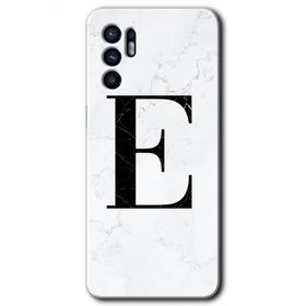 Oppo Reno 6 Beyaz Mermer Desenli E Harfi Baskılı Uyumlu Silikon Kılıf