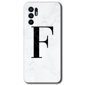 Oppo Reno 6 Beyaz Mermer Desenli F Harfi Baskılı Uyumlu Silikon Kılıf