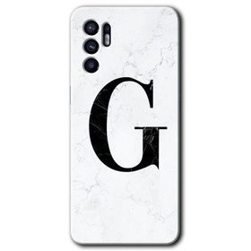 Oppo Reno 6 Beyaz Mermer Desenli G Harfi Baskılı Uyumlu Silikon Kılıf