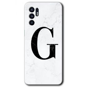 Oppo Reno 6 Beyaz Mermer Desenli G Harfi Baskılı Uyumlu Silikon Kılıf