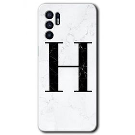 Oppo Reno 6 Beyaz Mermer Desenli H Harfi Baskılı Uyumlu Silikon Kılıf