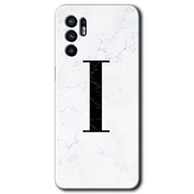 Oppo Reno 6 Beyaz Mermer Desenli I Harfi Baskılı Uyumlu Silikon Kılıf