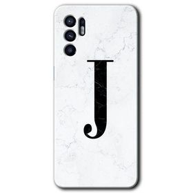 Oppo Reno 6 Beyaz Mermer Desenli J Harfi Baskılı Uyumlu Silikon Kılıf