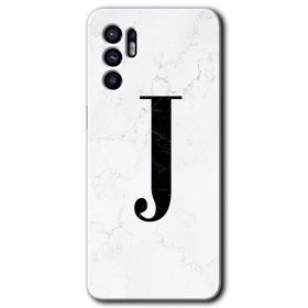 Oppo Reno 6 Beyaz Mermer Desenli J Harfi Baskılı Uyumlu Silikon Kılıf