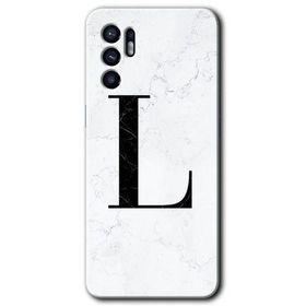 Oppo Reno 6 Beyaz Mermer Desenli L Harfi Baskılı Uyumlu Silikon Kılıf
