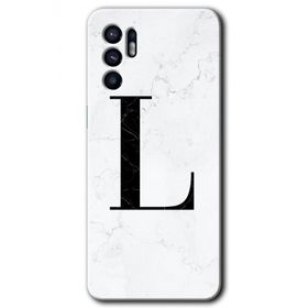 Oppo Reno 6 Beyaz Mermer Desenli L Harfi Baskılı Uyumlu Silikon Kılıf
