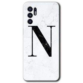 Oppo Reno 6 Beyaz Mermer Desenli N Harfi Baskılı Uyumlu Silikon Kılıf