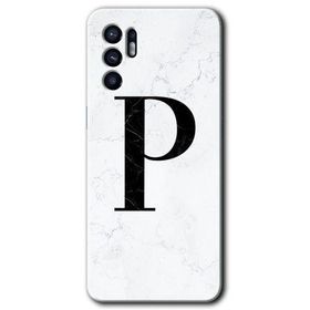 Oppo Reno 6 Beyaz Mermer Desenli P Harfi Baskılı Uyumlu Silikon Kılıf