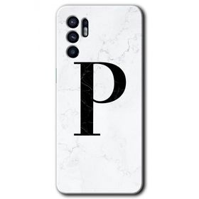 Oppo Reno 6 Beyaz Mermer Desenli P Harfi Baskılı Uyumlu Silikon Kılıf