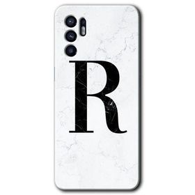 Oppo Reno 6 Beyaz Mermer Desenli R Harfi Baskılı Uyumlu Silikon Kılıf