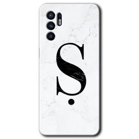 Oppo Reno 6 Beyaz Mermer Desenli S Harfi Baskılı Uyumlu Silikon Kılıf