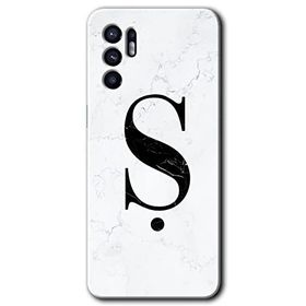Oppo Reno 6 Beyaz Mermer Desenli S Harfi Baskılı Uyumlu Silikon Kılıf
