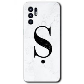 Oppo Reno 6 Beyaz Mermer Desenli S Harfi Baskılı Uyumlu Silikon Kılıf