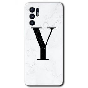 Oppo Reno 6 Beyaz Mermer Desenli Y Harfi Baskılı Uyumlu Silikon Kılıf