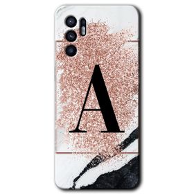 Oppo Reno 6 Pembe Mermer Desenli A Harfi Baskılı Uyumlu Silikon Kılıf
