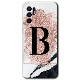 Oppo Reno 6 Pembe Mermer Desenli B Harfi Baskılı Uyumlu Silikon Kılıf