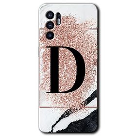 Oppo Reno 6 Pembe Mermer Desenli D Harfi Baskılı Uyumlu Silikon Kılıf